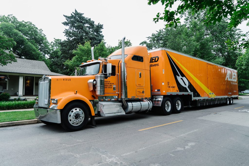 Long-distance moving truck traveling cross country